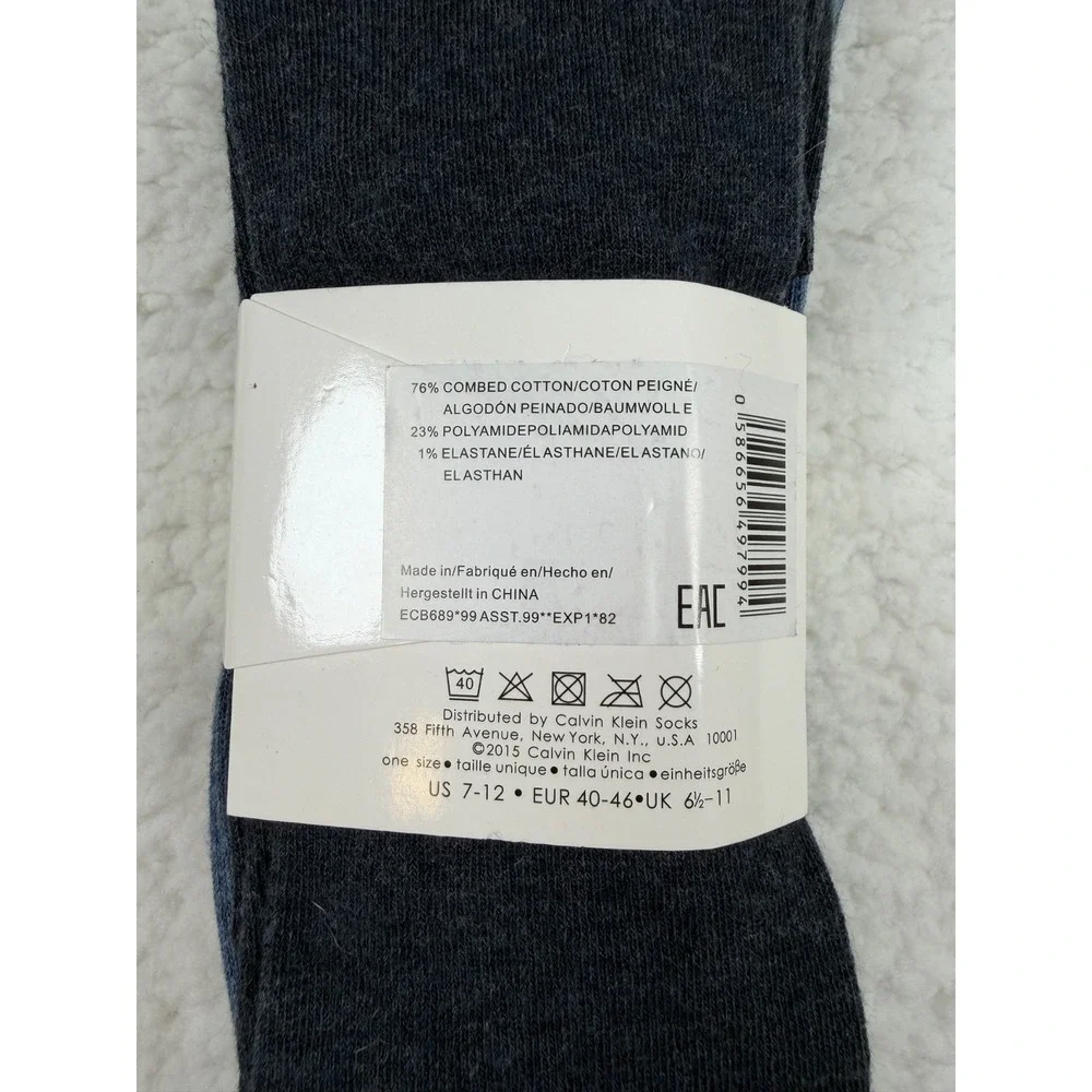Calvin Klein Men's Crew Socks 3 Pack Blue Stripe Cushion Sole Cotton US 7-12 NEW